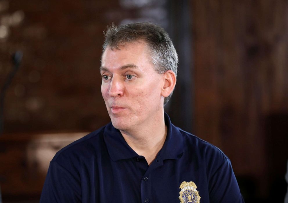 PHOTO: New York City Police (NYPD) Commissioner Dermot Shea speaks at a news conference held at a church, following the death in Minneapolis police custody of George Floyd, in Brooklyn, N.Y., June 3, 2020. 