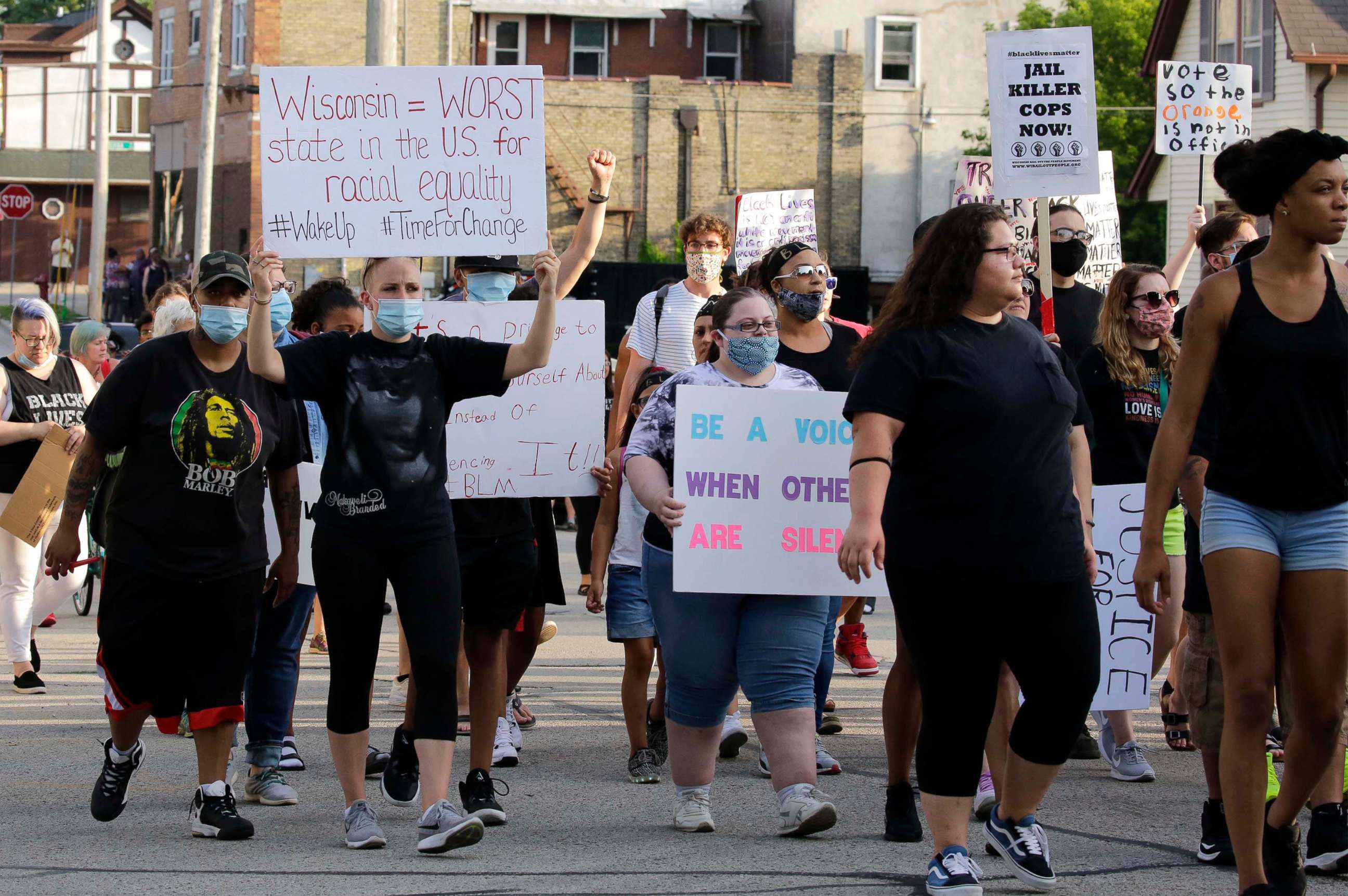 PHOTO: Protesters march on North 15th St. near where Kevan Ruffin was killed by Sheboygan Police, July 2, 2020, in Sheboygan, Wis.
