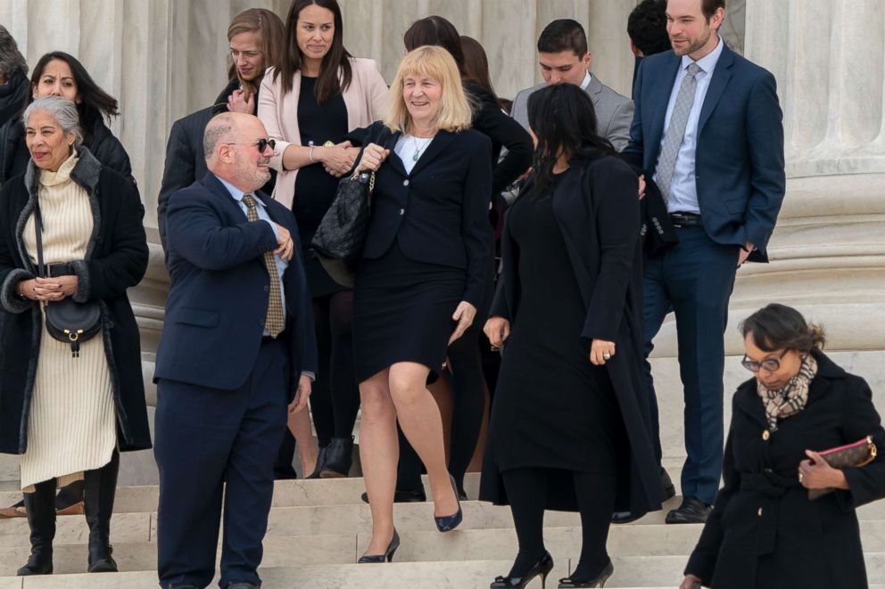 PHOTO: Attorney Sheri Johnson, center, leaves the Supreme Court after challenging a Mississippi prosecutor's decision to keep African-Americans off the jury in the trial of Curtis Flowers, in Washington, March 20, 2019.
