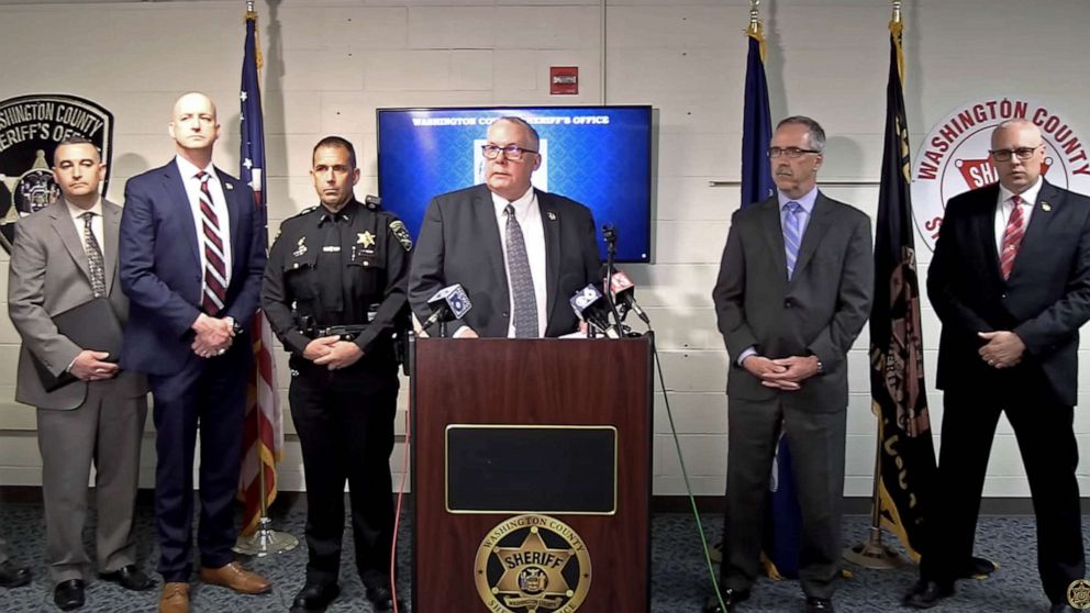 PHOTO: Washington County Sheriff Jeffrey Murphy speaks at a news conference in Fort Edward, New York on April 17, 2023.