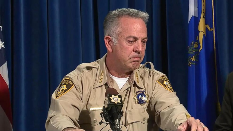 PHOTO: Clark Count Sheriff Joe Lombardo broke down in tears during a press conference Friday while praising some of his deputies for their response to the mass shooting on Oct. 1. 