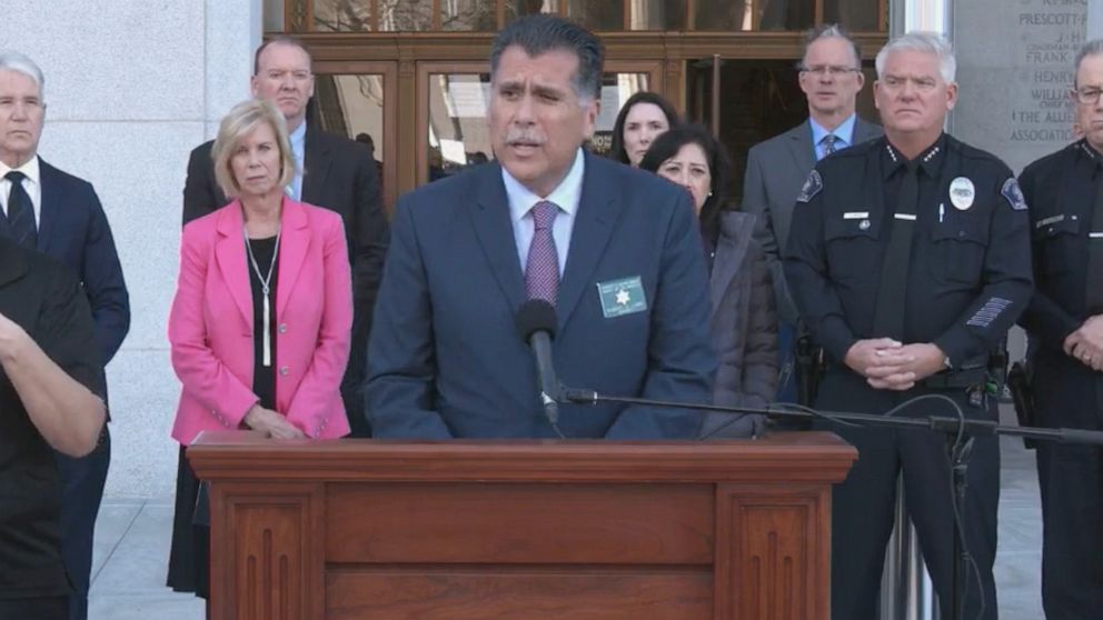 PHOTO: Los Angeles County Sheriff Robert Luna speaks at an update on the Mass Shooting in Monterey Park, Calif., on Jan. 23, 2023.