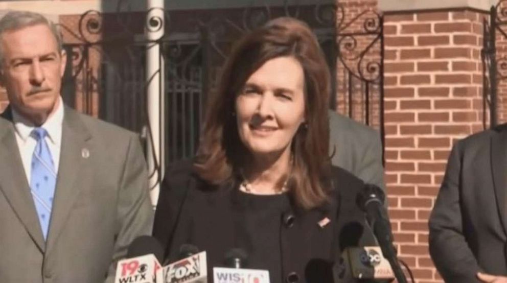 PHOTO: Sherri A. Lydon, U.S. Attorney for the District of South Carolina, announced charges against seven law enforcement officers accused of taking bribes to falsify immigration papers on Friday, March 29, 2019.