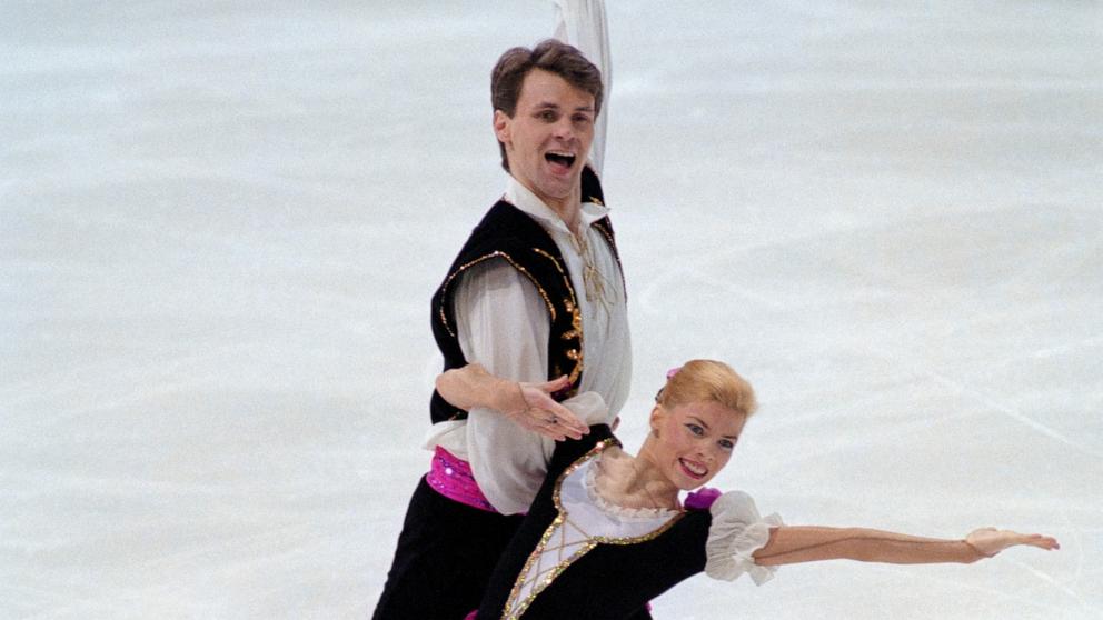 PHOTO: Russian figure skaters Evgenia Shishkova and Vadim Naumov performing at the Pairs event at the Figure Skating Championship finals in Paris.