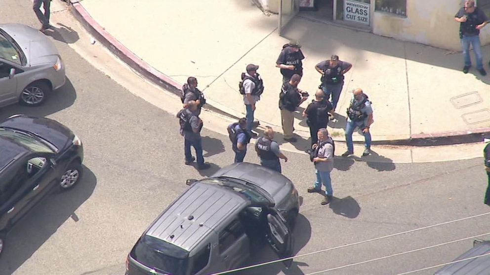 PHOTO: Officers are shown in this screen grab taken from KABC aerial footage.