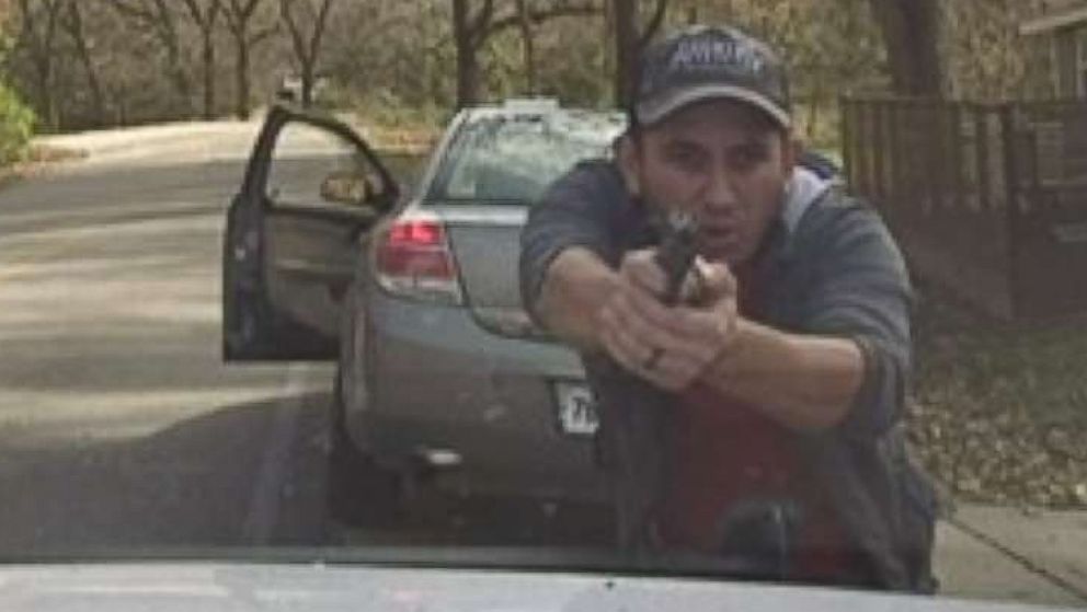 PHOTO: A Washington County Sheriff's dash cam shows Luis Cobos-Cenobio shooting at police after he was pulled over, Nov 11, 2018, in Washington County, Ark. 