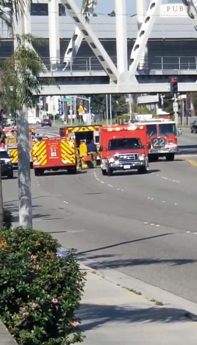 PHOTO: First responders at the scene of a police shooting in Hawthorne, Calif., April 7, 2019. 