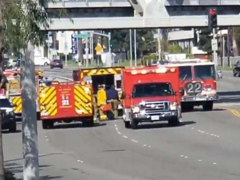 PHOTO: First responders at the scene of a police shooting in Hawthorne, Calif., April 7, 2019.