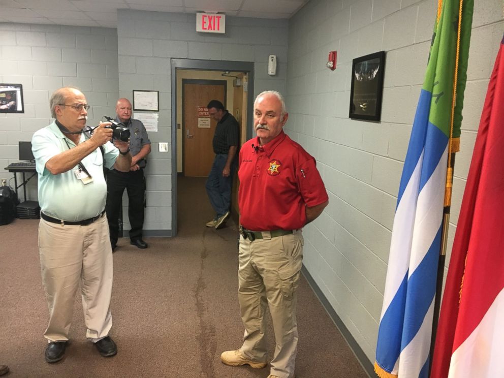 PHOTO: Caldwell County Sheriff Alan Jones speaks, July 16, 2018, after a deputy was shot Sunday night during a traffic stop in Lenoir, N.C.