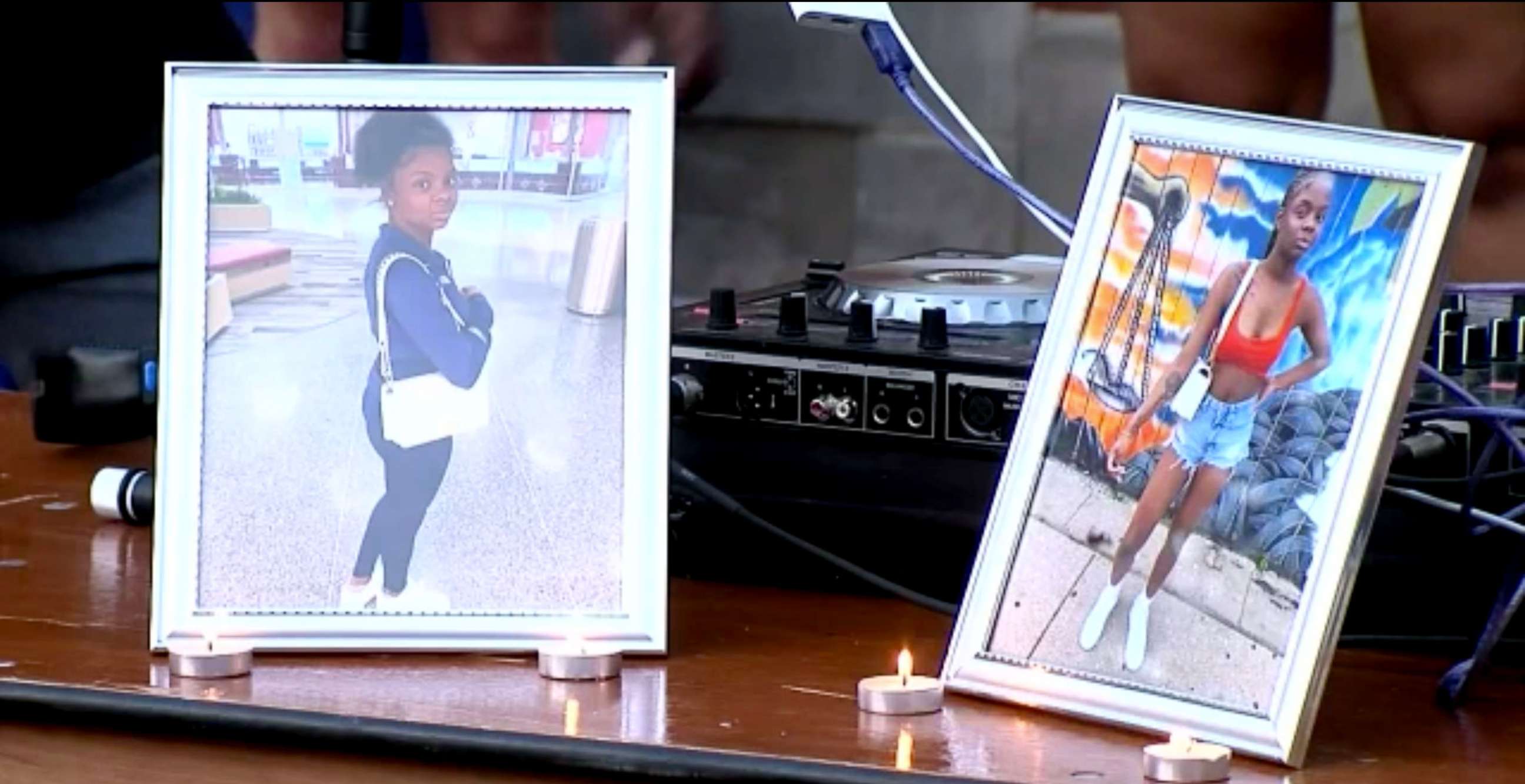 PHOTO: Photos of Southern Illinois University student Keeshanna Jackson are seen during a gathering after she was shot and killed at. house party in Carbondale, Ill., Aug. 22, 2021.