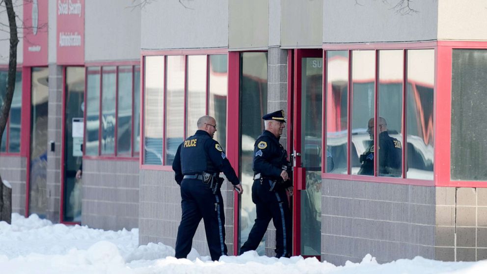 PHOTO: Law enforcement officers enter the Starts Right Here building, Jan. 23, 2023, in Des Moines, Iowa. Police say two students were killed and a teacher was injured in a shooting at the Des Moines school on the edge of the city's downtown.