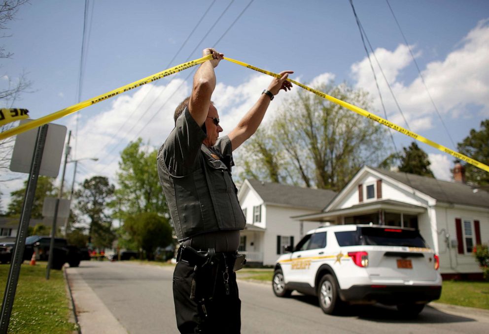 PHOTO: Law enforcement investigate the scene of an officer-involved shooting in Elizabeth City, North Carolina, on April 21, 2021.