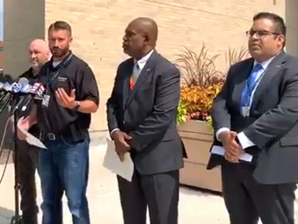 PHOTO: The Lake County Sheriffs Office holds a press conference on a shooting that occurred in Antioch, Ill., Aug. 13, 2019.