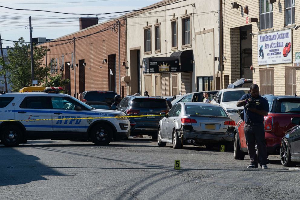 PHOTO: Police investigate a multiple shooting in the Bronx that left one dead, Sept, 4, 2021, in the Bronx, New York.
