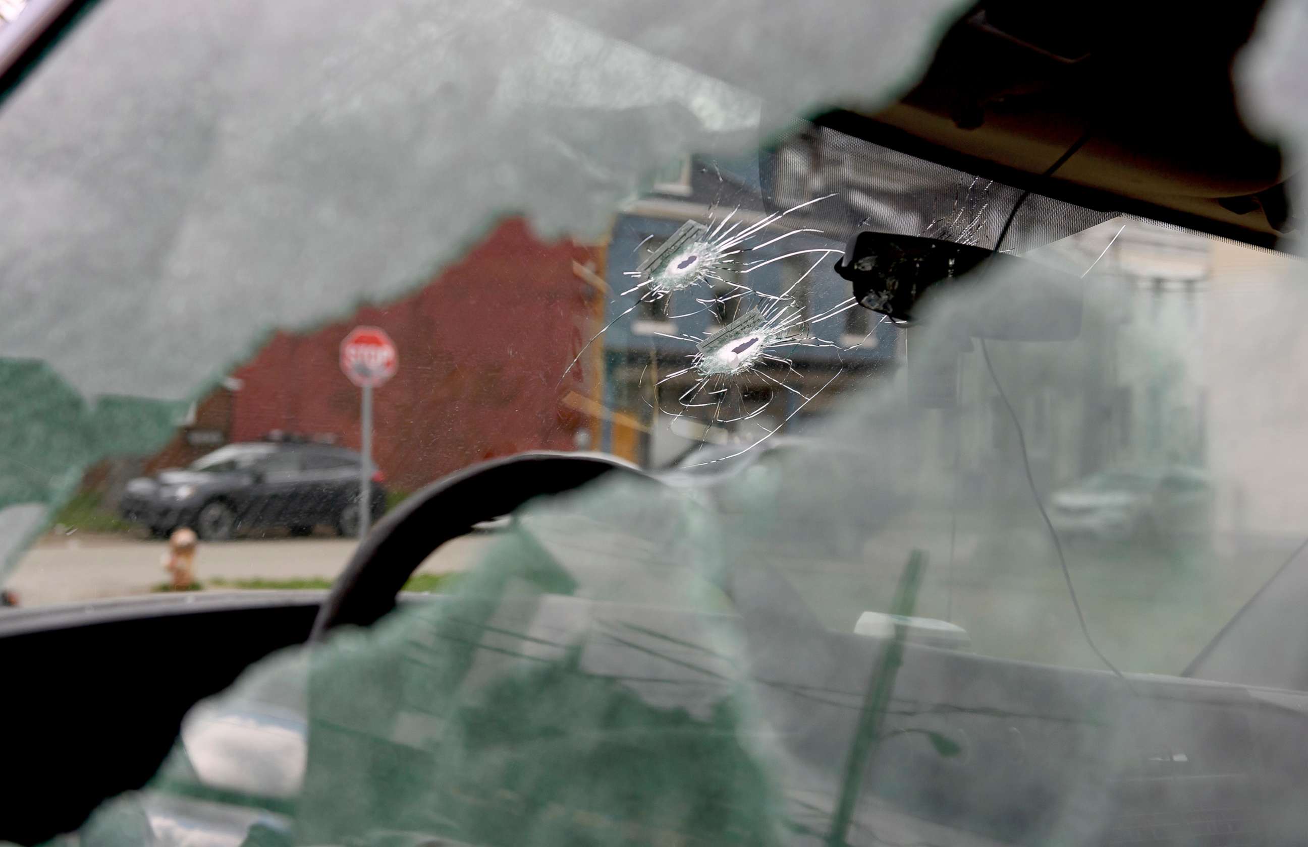 PHOTO: Bullet holes are seen in a van parked outside an Airbnb apartment rental along Suismon Street in Pittsburgh, April 17. 2022.