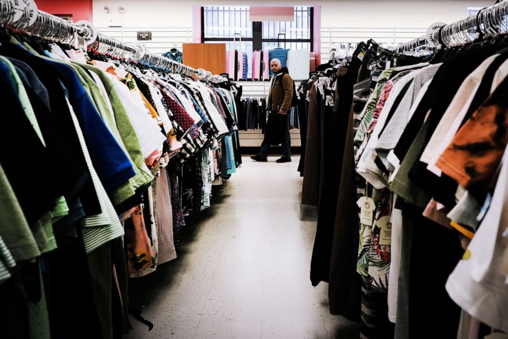 PHOTO: People shop at a clothing store in Manhattan on April 04, 2022, in New York City.