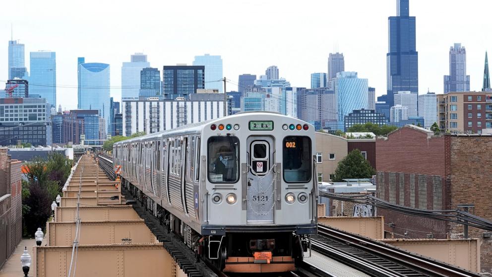 PHOTO: A Chicago Transit Authority train pulls into the new Damen Ave. station just two blocks from the United Center, Aug. 12, 2024.