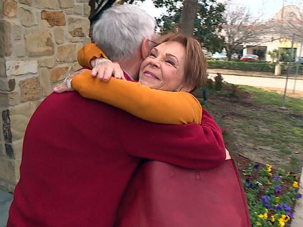 PHOTO: Dennis Blackstone hugs his sister, Connie Rusk, when the two were reunited after 70 years of separation in Dallas, Texas.