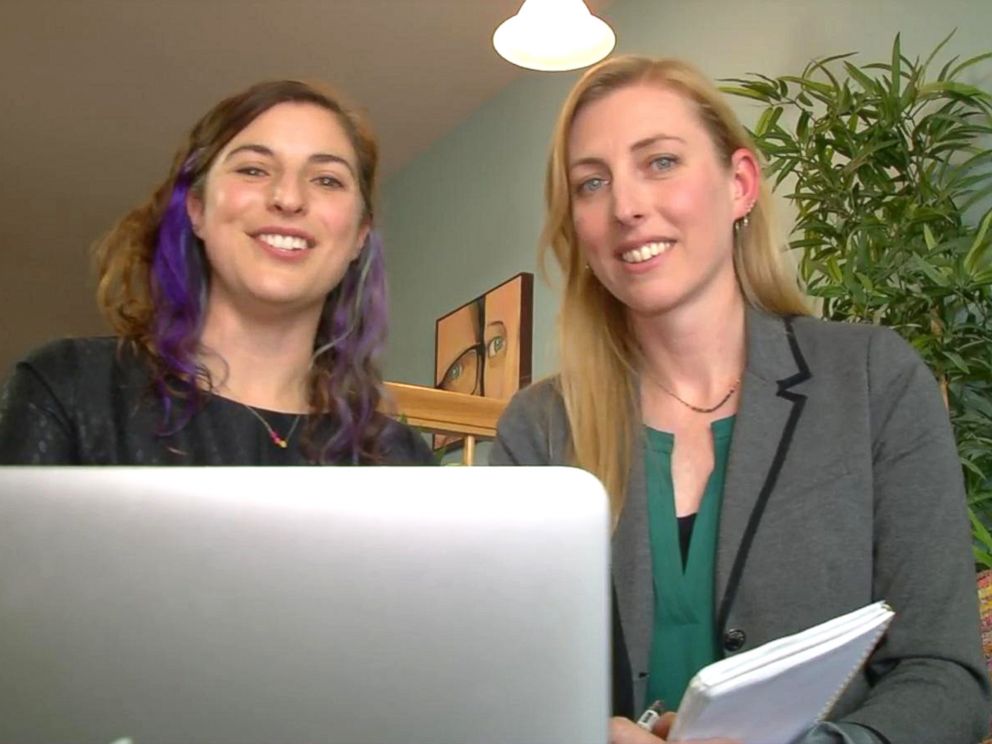 PHOTO: Alicia Ostarello and Angie Sommer discuss how they write wedding vows as their side hustle in an interview with ABC News Becky Worley.