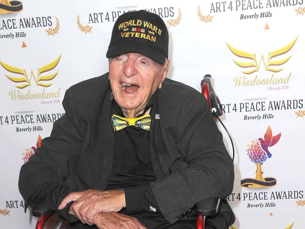 PHOTO: WWII Veteran Sidney Walton attends the 3rd Annual Art 4 Peace Awards 2018, Oct. 28, 2018, in Beverly Hills, Calif.