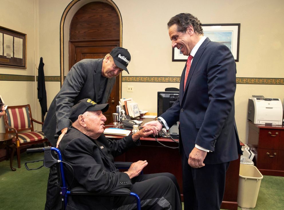 PHOTO: Governor Andrew M. Cuomo, right, shakes hands with World War II veteran Sidney Walton at the Capitol in Albany, N.Y., May 18, 2018.