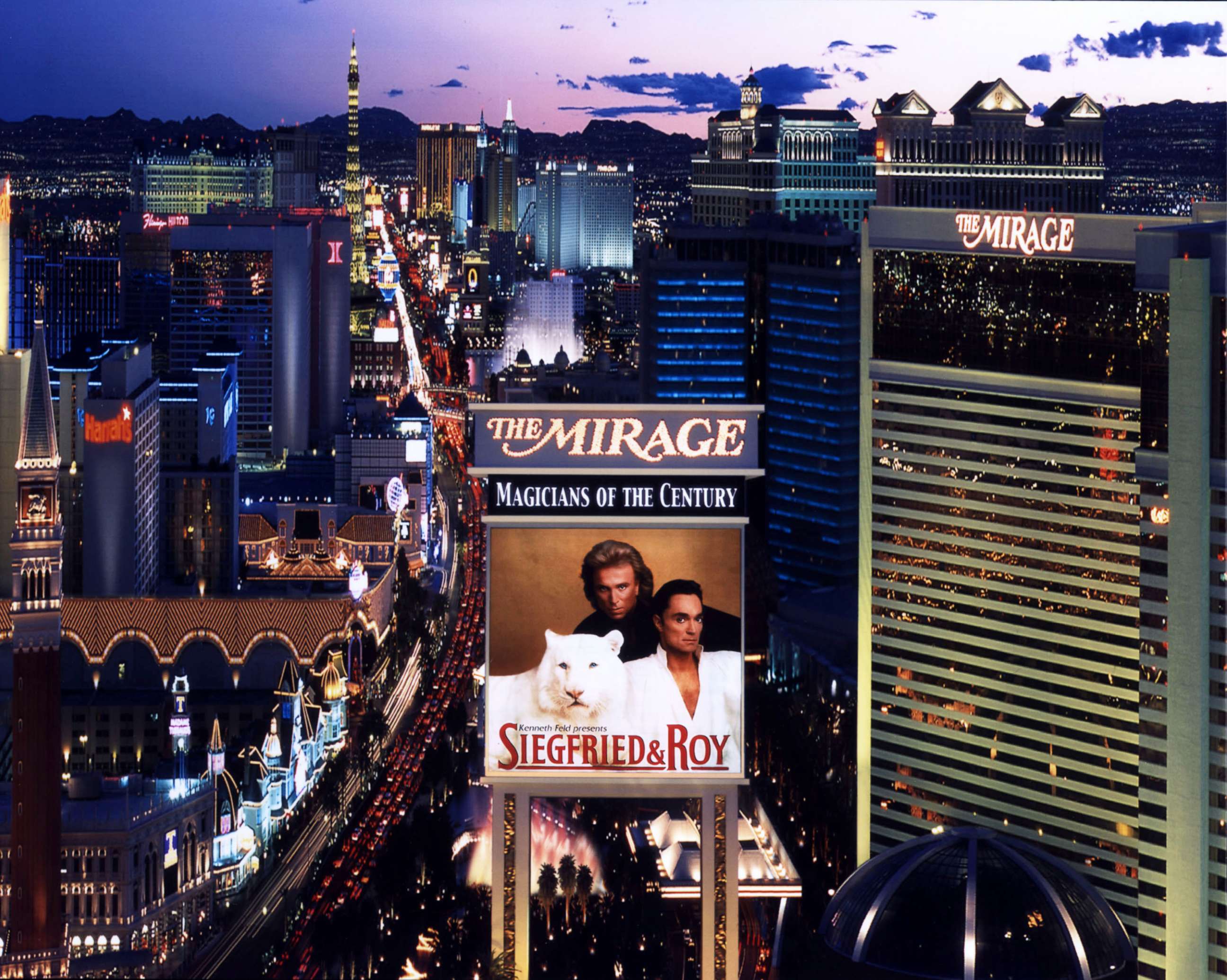 PHOTO: A photo of Siegfried & Roy overlooks the Las Vegas strip in this undated photo taken in Las Vegas, Nevada.