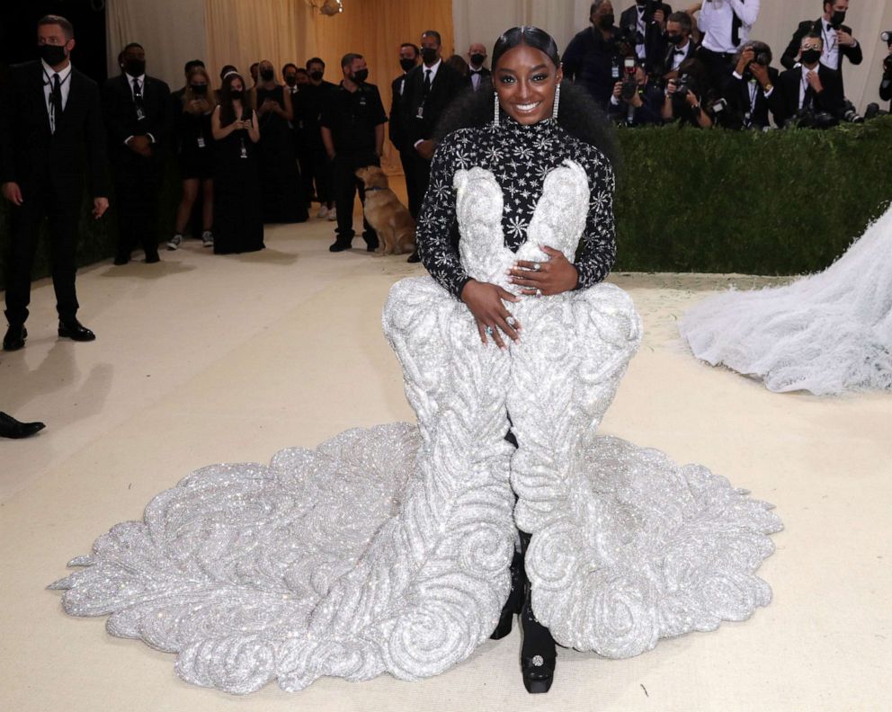 PHOTO: Simone Biles attends the Costume Institute Benefit celebrating the opening of In America: A Lexicon of Fashion, Arrivals, at The Metropolitan Museum of Art, in New York, Sept. 13, 2021.