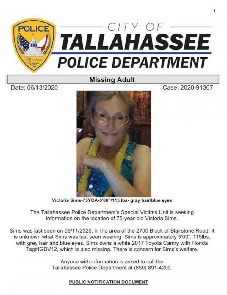 PHOTO: A missing poster released by Tallahassee Police of Victoria Sims. 