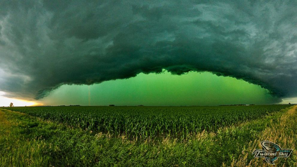 PHOTO: In this image obtained from social media, a storm turns the sky a vibrant green near Sioux Falls, S.D., on July 5, 2022.