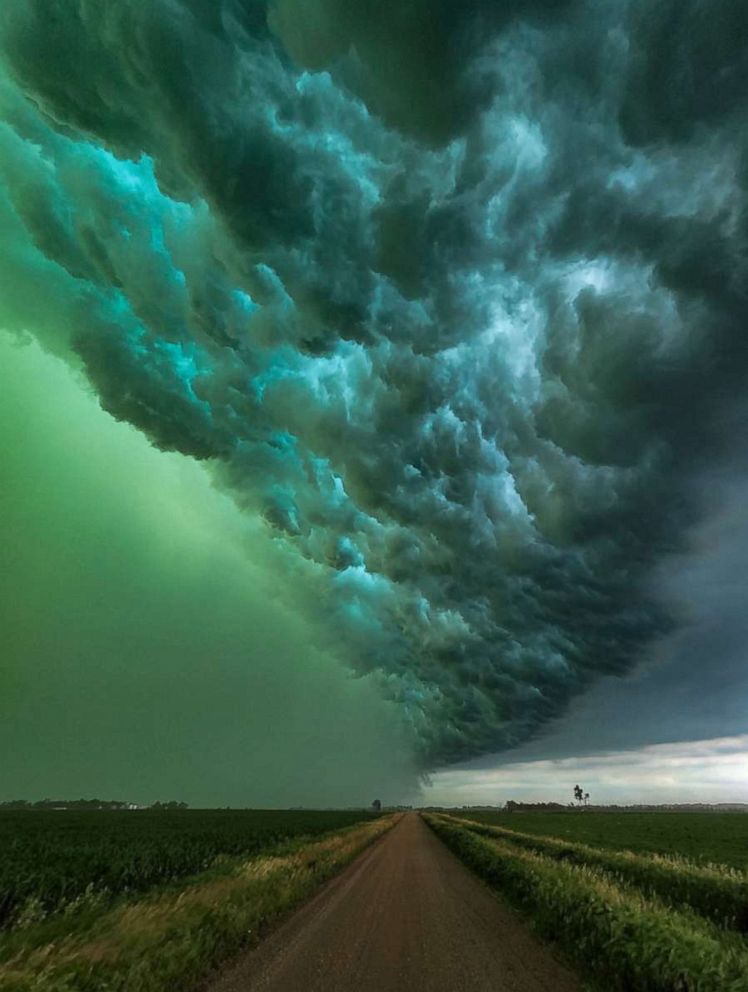 PHOTO: About 20 miles west of Sioux Falls, S.D., a storm created quite a show, with roiling clouds and a green sky, on July 5, 2022.