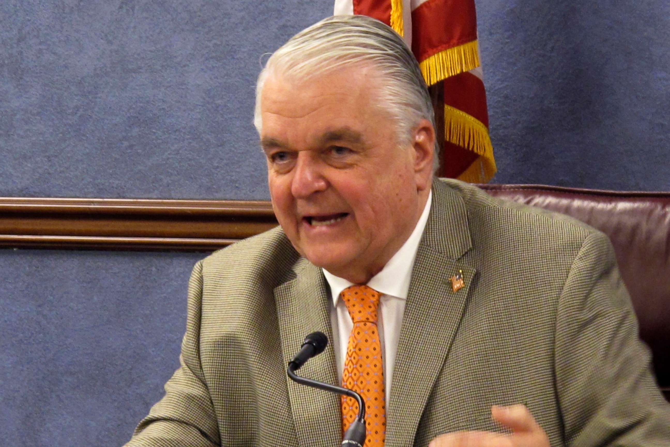 PHOTO: In this May 7, 2020, file photo, Nevada Gov. Steve Sisolak speaks during a news conference in Carson City, Nev.