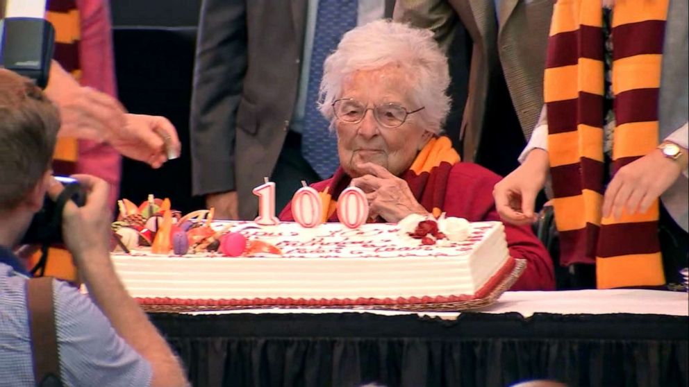 PHOTO: Loyola University Chicago held a campus celebration, Aug. 21, 2019, to mark the 100th birthday of superfan and basketball team chaplain Sister Jean Dolores Schmidt.