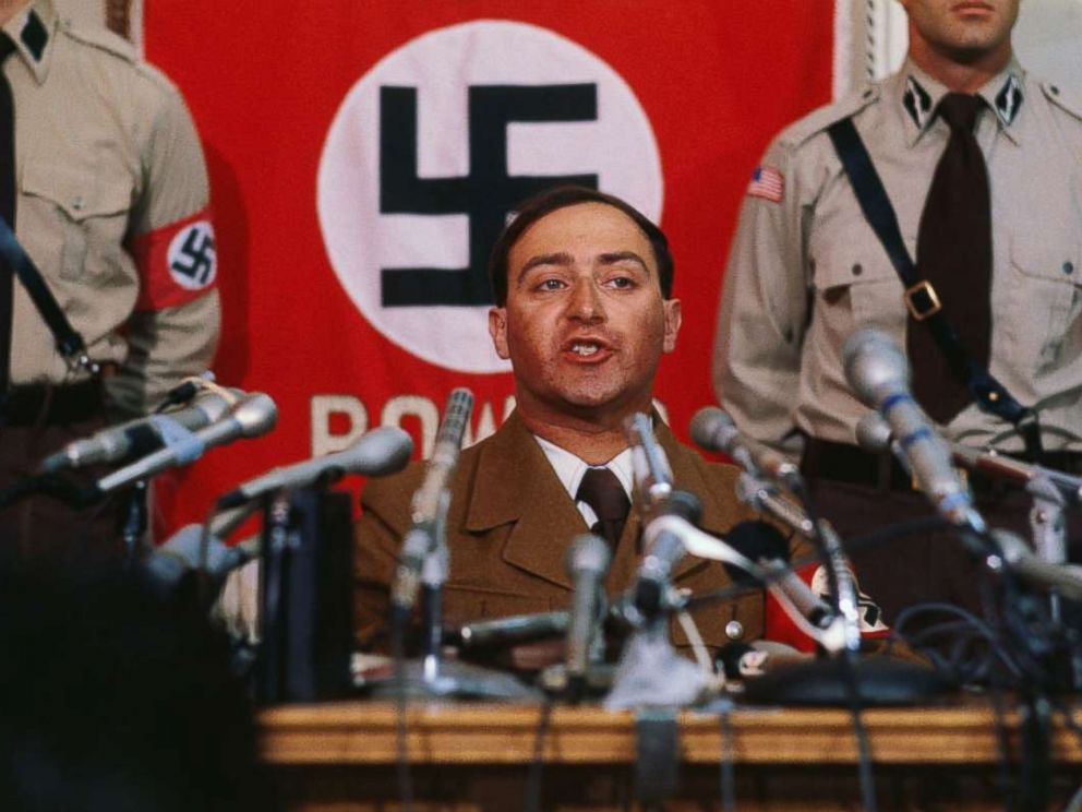 PHOTO: Nazi leader Frank Collin makes announcement at a news conference June 22, 1978 that he is calling off his bands march in the heavily Jewish suburb of Skokie.