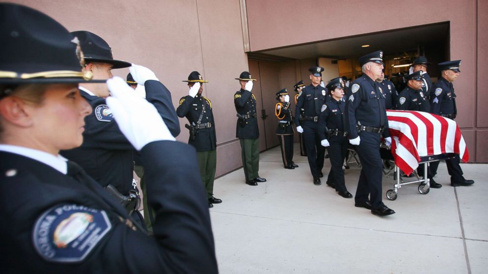 PHOTO: The casket of Jose "Gil" Vega is taken to the hearse by Palm Spring Police Department personnel in Palm Spring, Calif., Oct. 18, 2016.