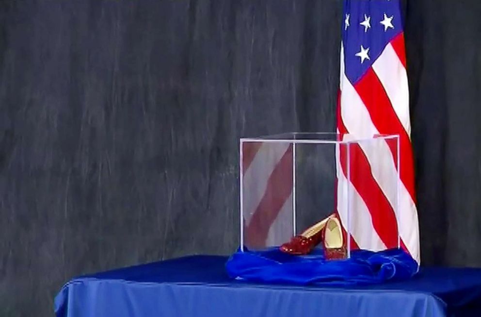 PHOTO: Officials in Minnesota display the recovered ruby slippers from "Wizard of Oz," Sept. 04, 2018.