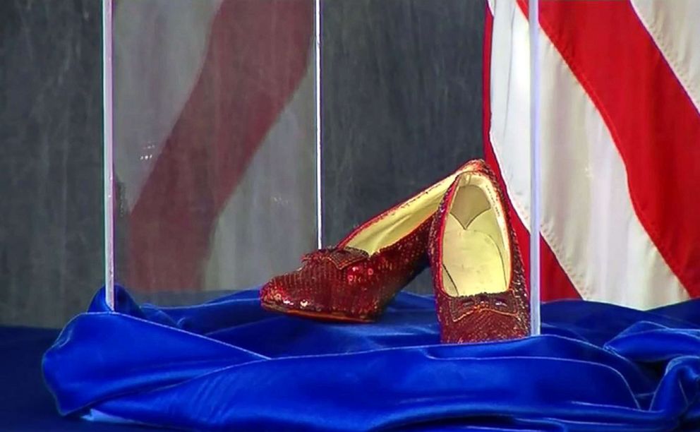 PHOTO: Officials in Minnesota display the recovered ruby slippers from "Wizard of Oz," Sept. 04, 2018.