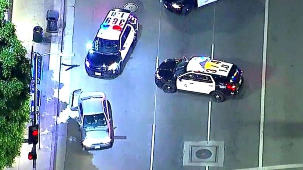 PHOTO: An image made from aerial video shows a slow-speed police chase in the Los Angeles area on May 31, 2018.