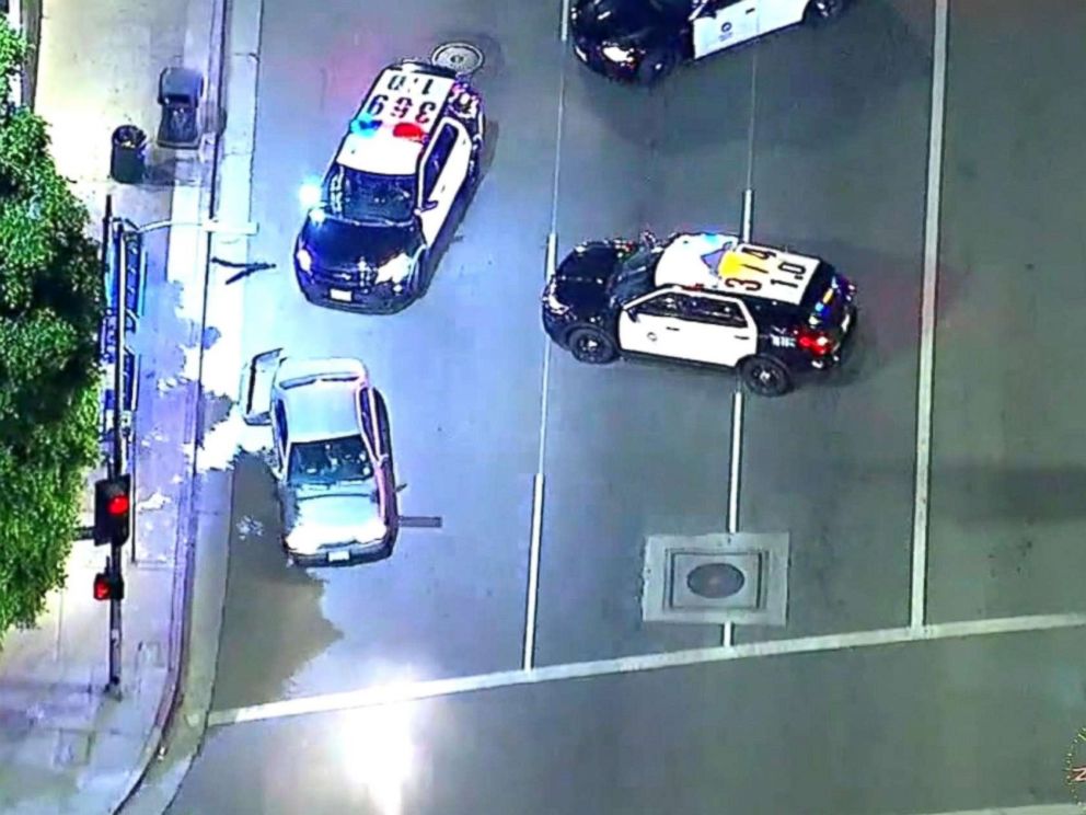 PHOTO: An image made from aerial video shows a slow-speed police chase in the Los Angeles area on May 31, 2018.