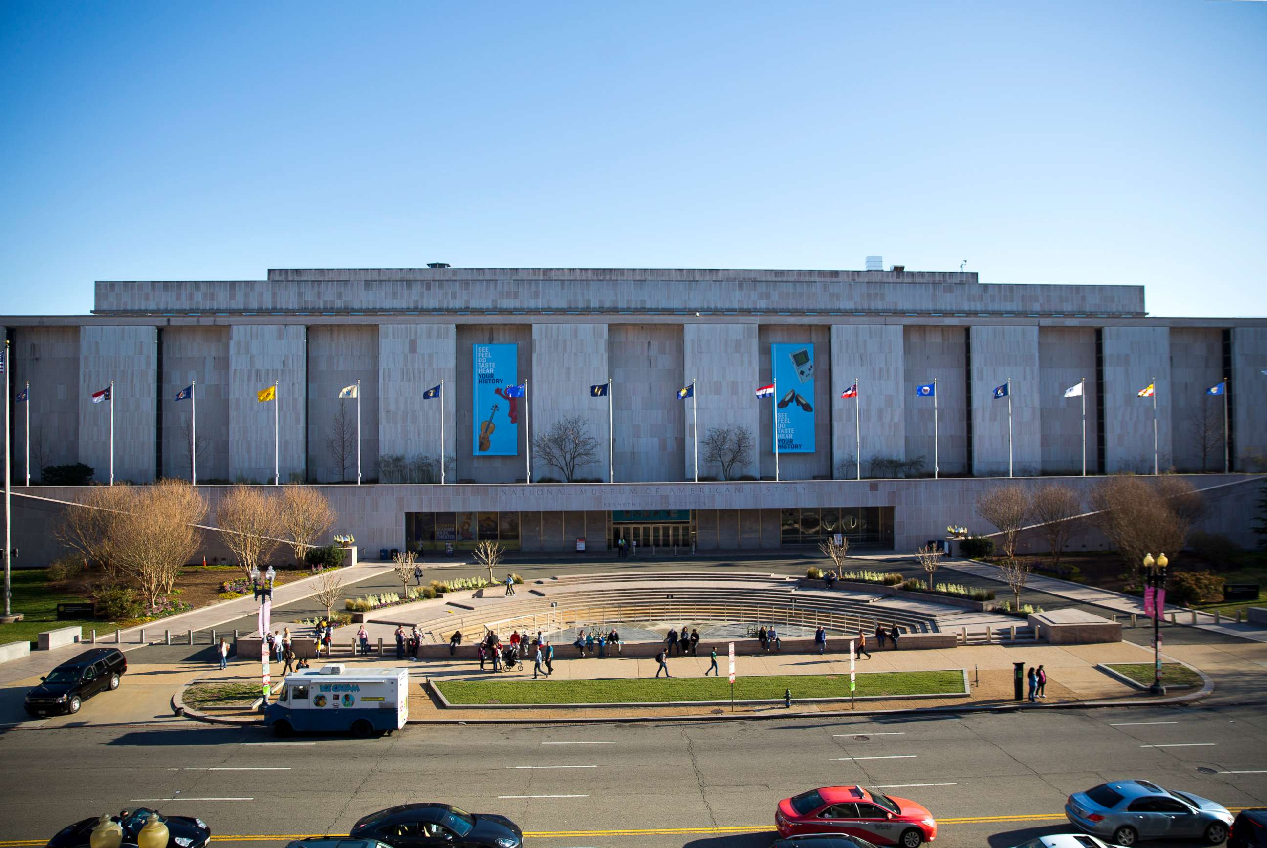 PHOTO: People visit the Smithsonian Institution's National Museum of American History on the National Mall in Washington, D.C., on April 3, 2019.