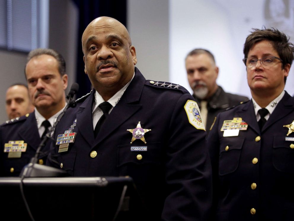 PHOTO: Chicago Police Superintendent Eddie Johnson speaks about the Jussie Smollett case at a news conference at Chicago Police headquarters in Chicago, Illinois, Feb. 21, 2019.