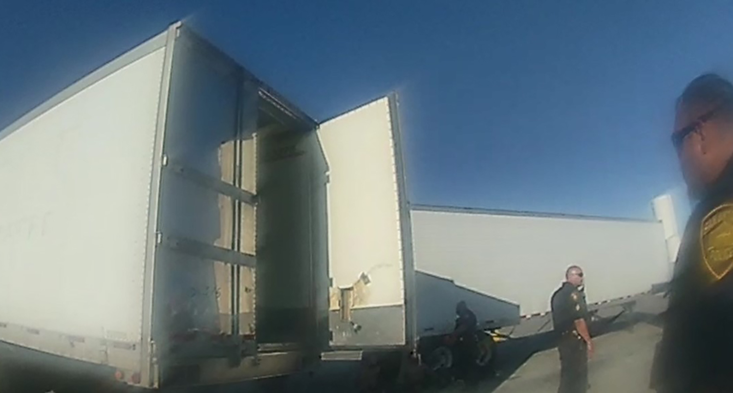 PHOTO: An image provided by ICE/Homeland Security taken from an officers body-worn camera shows a truck stop smuggling bust off I-10 East in Texas.
