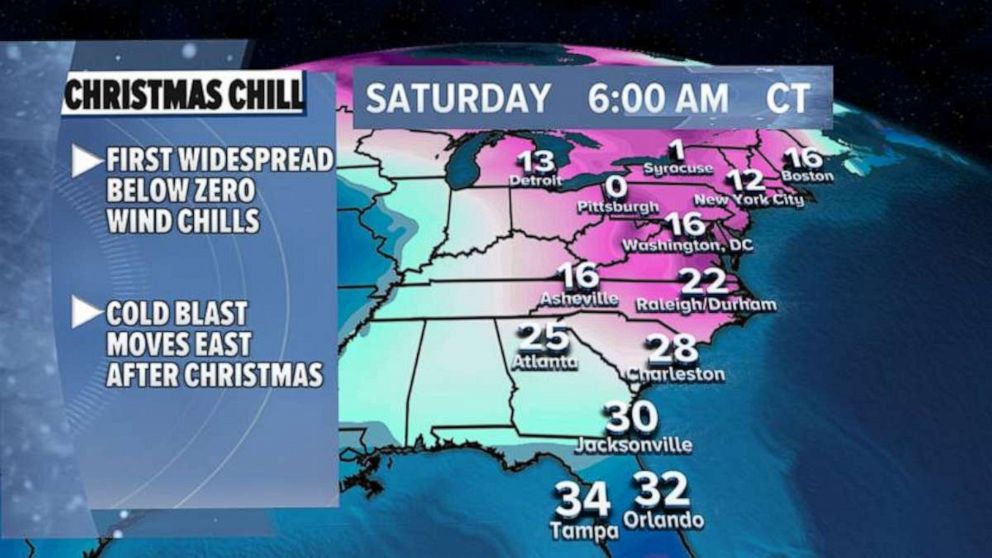 PHOTO: Arctic air will move to the East for Christmas night and into the day after Christmas, Dec. 22, 2020.
