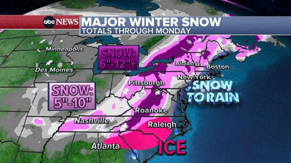 PHOTO: Snow total estimates through Monday.