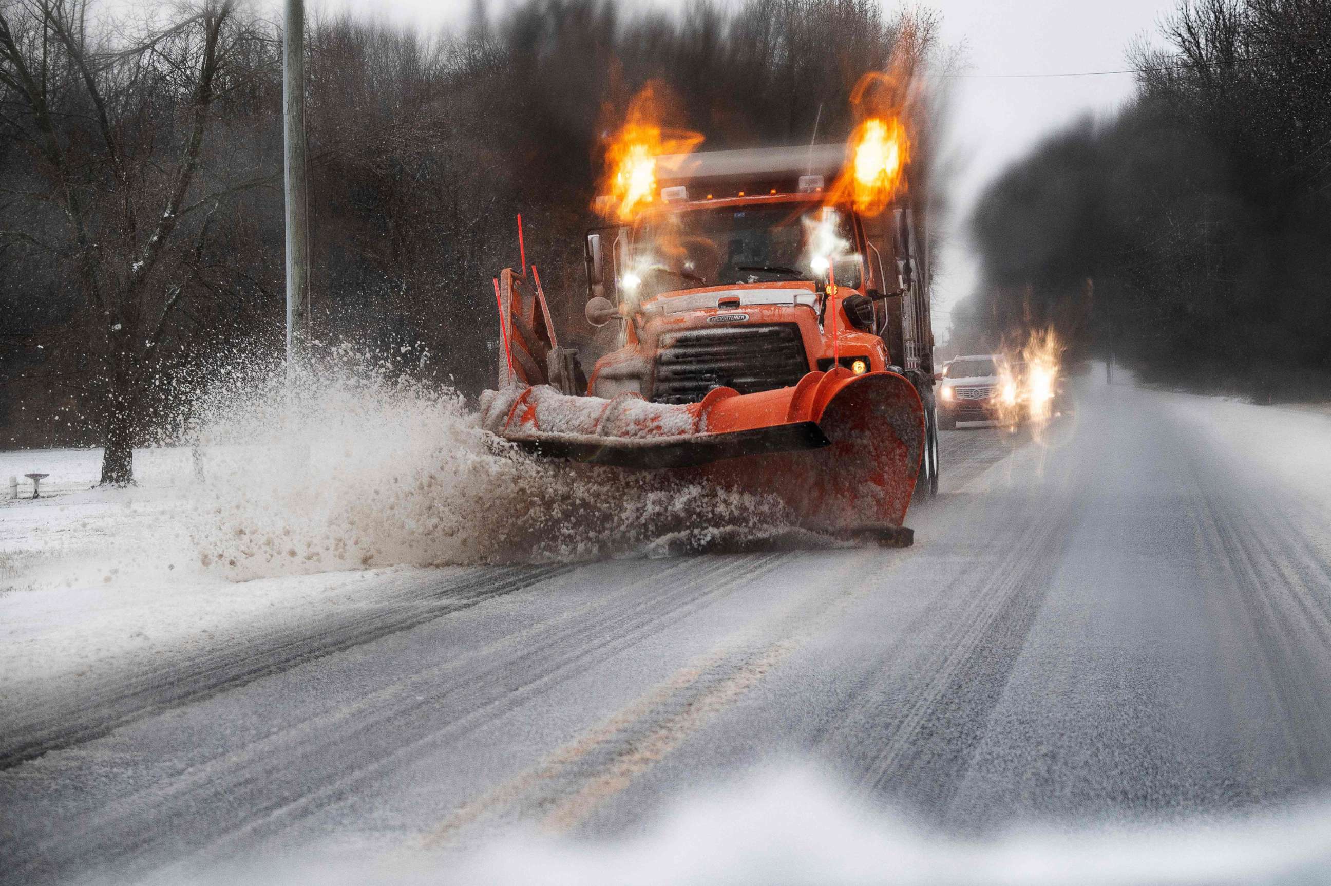 PHOTO: A snowplow clears the streets in Goldsboro, Md., Feb. 18, 2021. 