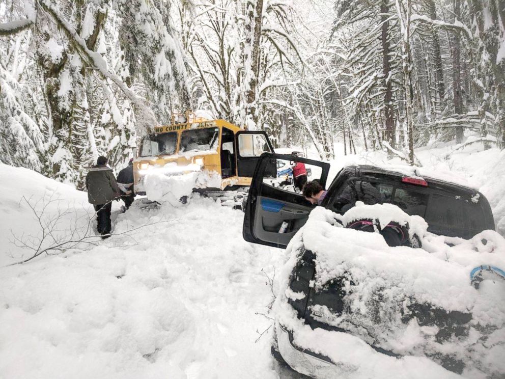 PHOTO: King County Deputies and King County Search and Rescue located the truck with the missing 2 adult males and 2 adult females and a 3 year old child who were stuck in the snow in North Bend, Wash., Feb. 11, 2019.