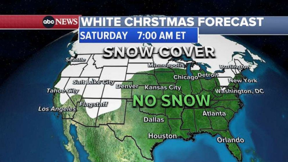 PHOTO: An ABC News weather map released on Dec. 20, 2021, shows the snow forecast for Christmas in the United States.