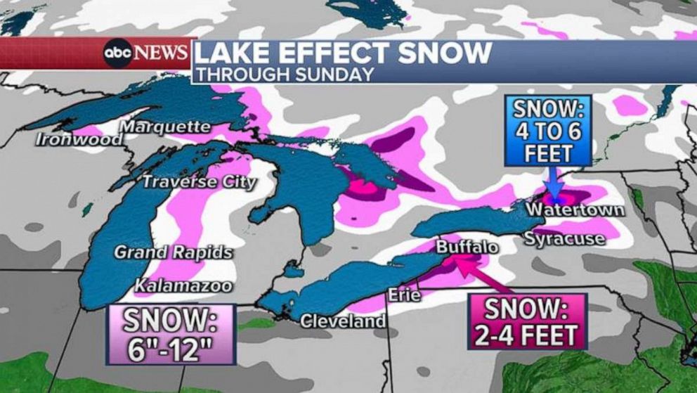 PHOTO: Lake effect snow map through Sunday in Western New York state