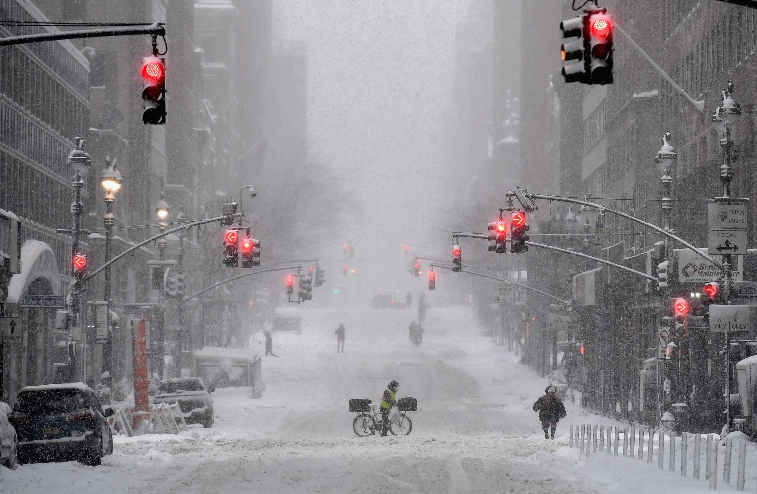 PHOTO: TOPSHOT - A street in New York City is covered in snow during a winter storm that also hit New Jersey and Connecticut on Feb. 1, 2021.