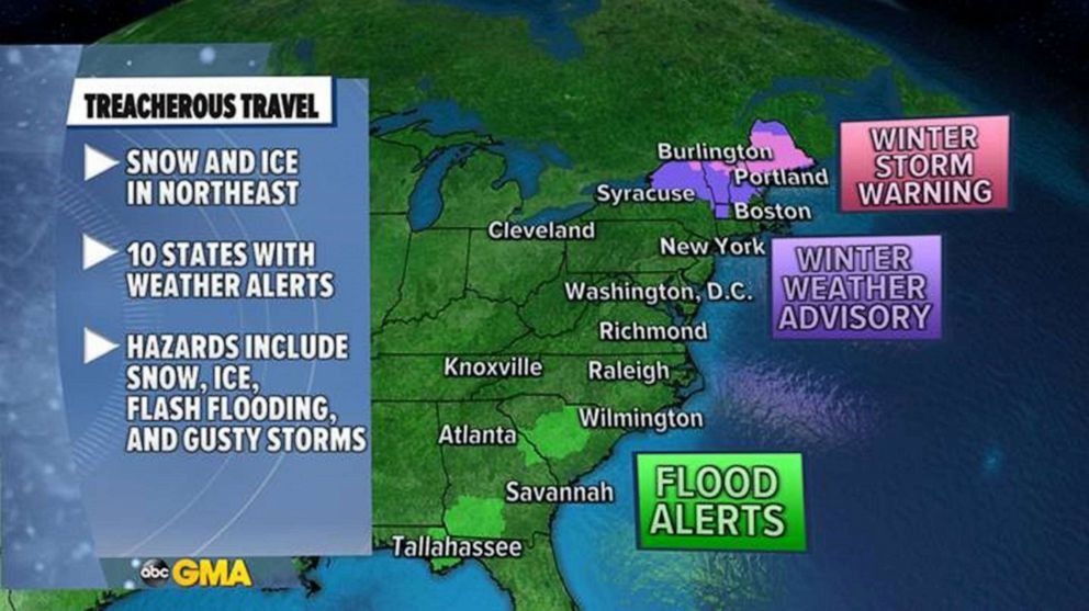 PHOTO: Treacherous travel expected in much of eastern as a result of a winter storm.