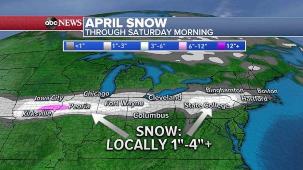 PHOTO: Snow could amount to 1 to 4 inches in parts of the Midwest and Northeast.
